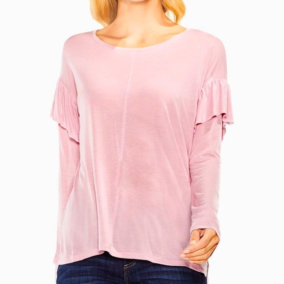 Two By Vince Camuto Long Sleeve Ruffle Shoulder Top Size Medium - Picture 1 of 9